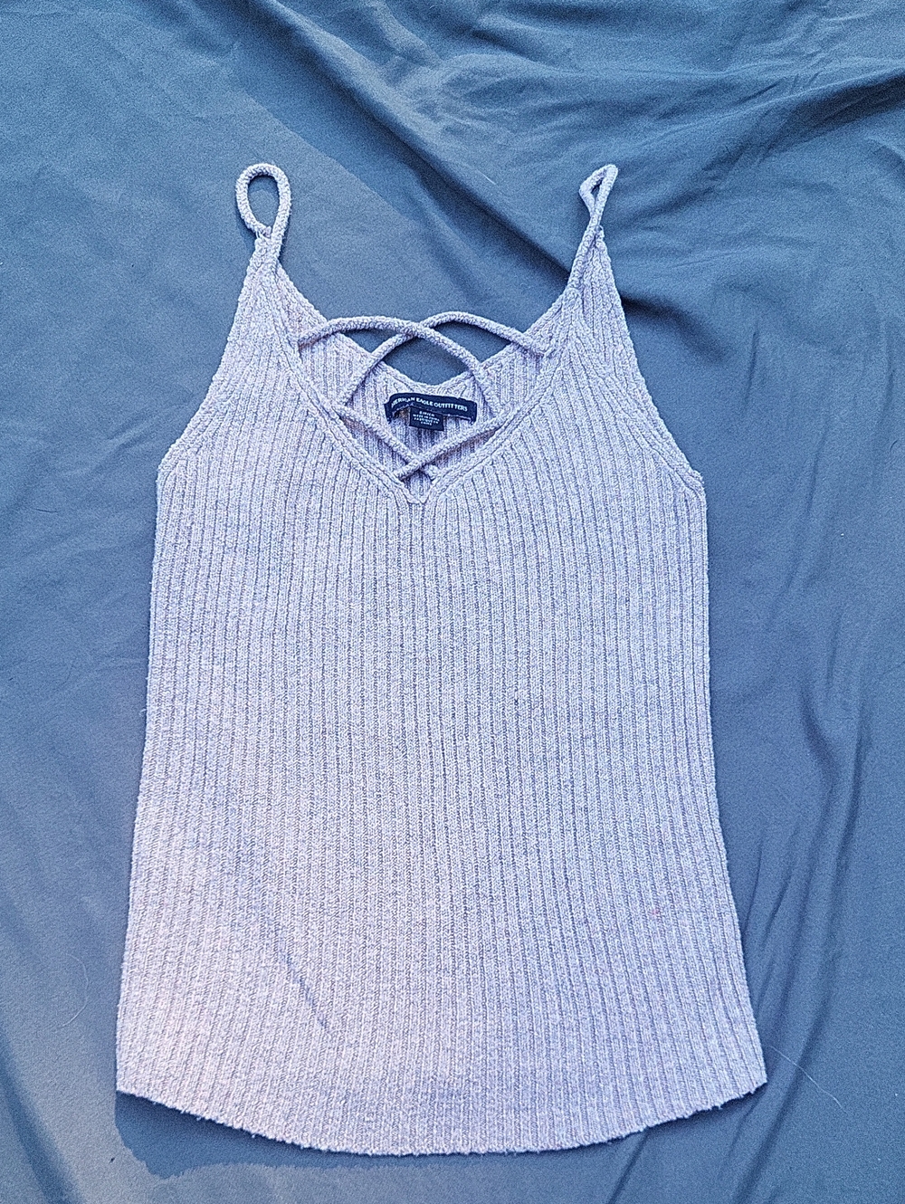 American Eagle Outfitters Lavender Ribbed Crisscross V-Neck Knit Tank Small